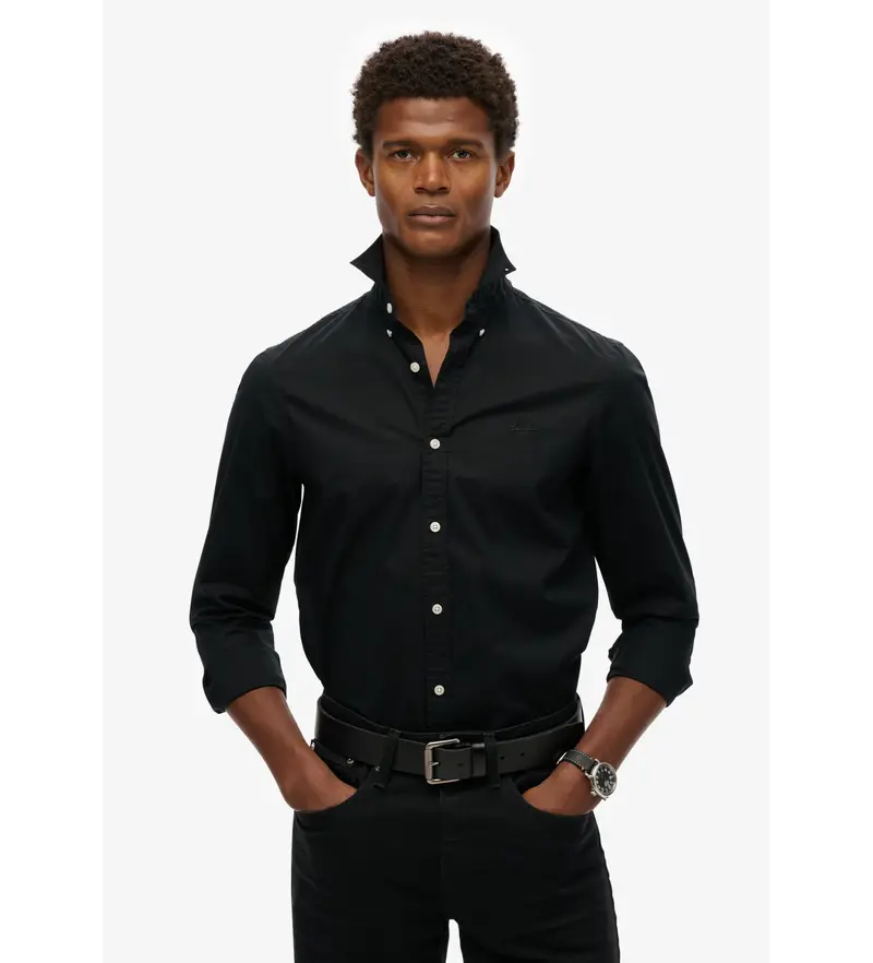 per uomo M4010993A Camicia Essentials Slim Fit leggera in nero (XL), Casual, Cotone, Manica lunga