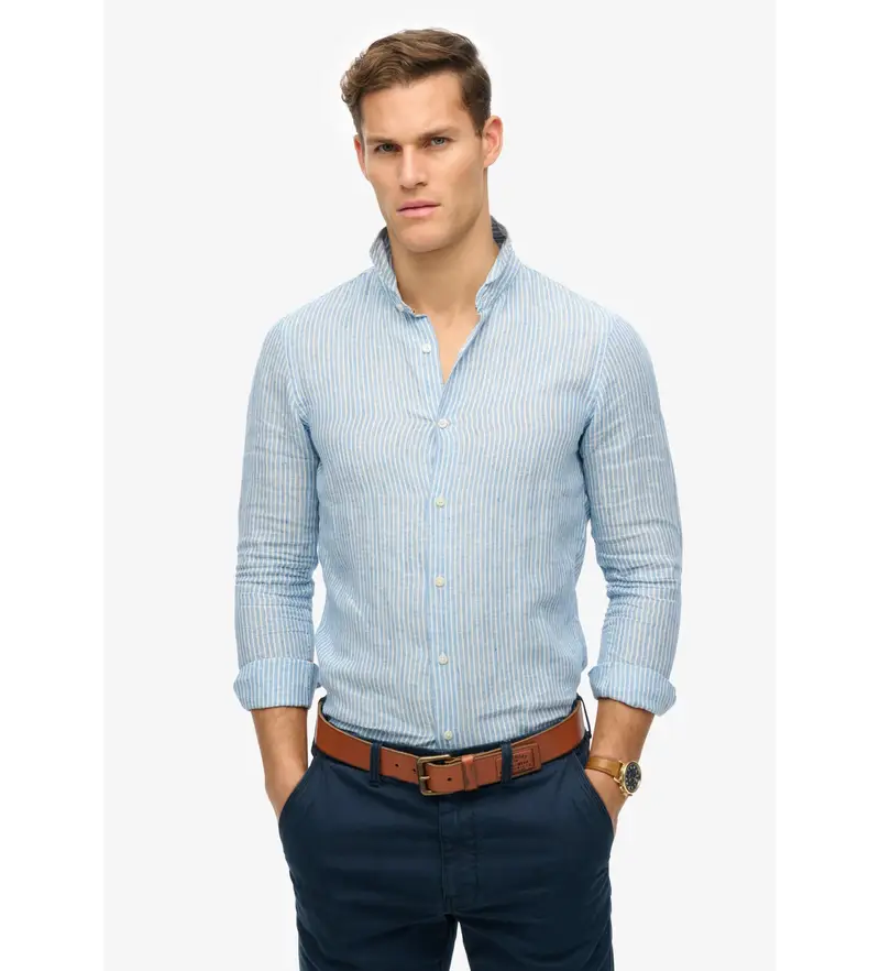 per uomo M4010995A Camicia da vacanza blu (M), Cotone, Classico, Manica lunga