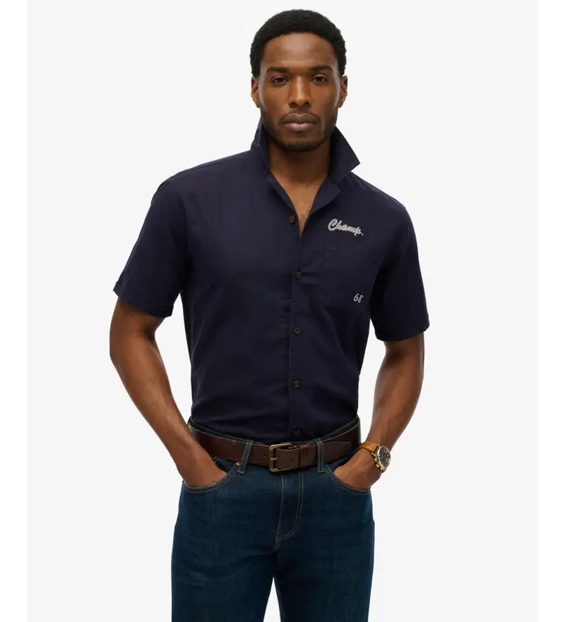 per uomo M4011007A Maglietta blu navy del Resort Merchant Store (S), Casual, Lino, Manica corta