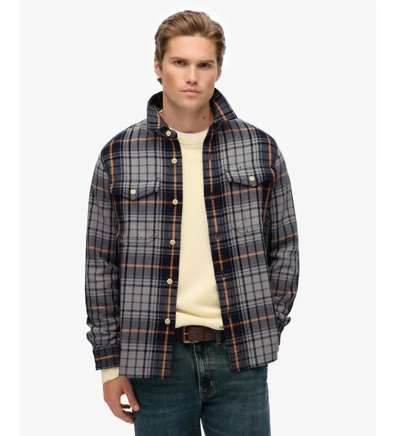 per uomo M4011018A Camicia a quadri blu pesante (XL), Casual, Cotone, Manica lunga