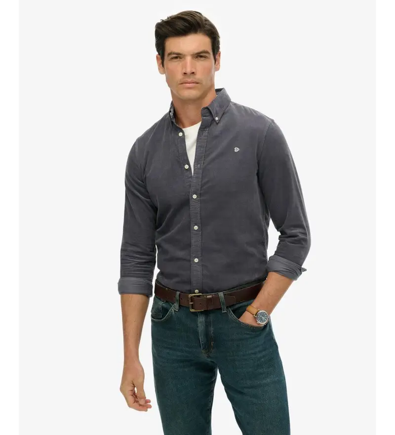 per uomo M4011044A Camicia classica in velluto a coste blu navy (L), Casual, Cotone, Manica lunga