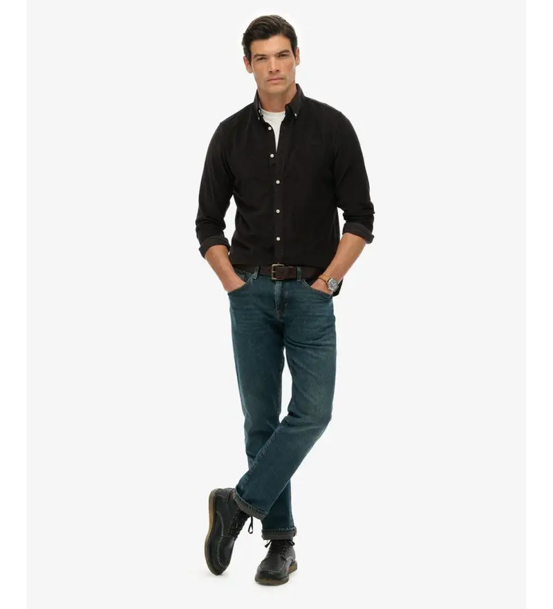 per uomo M4011044A Camicia classica in velluto a coste nero (L), Casual, Cotone, Manica lunga