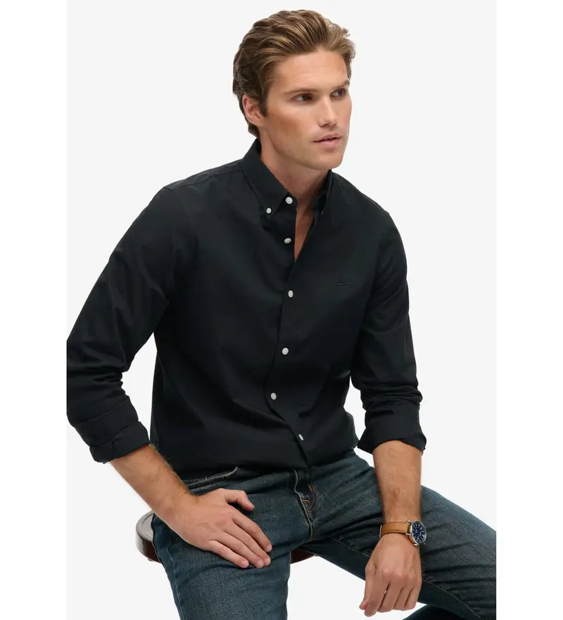 per uomo. M4011064A Camicia Essentials Tailored Lite nera (XL), Nero, Cotone, Classico, Manica lunga