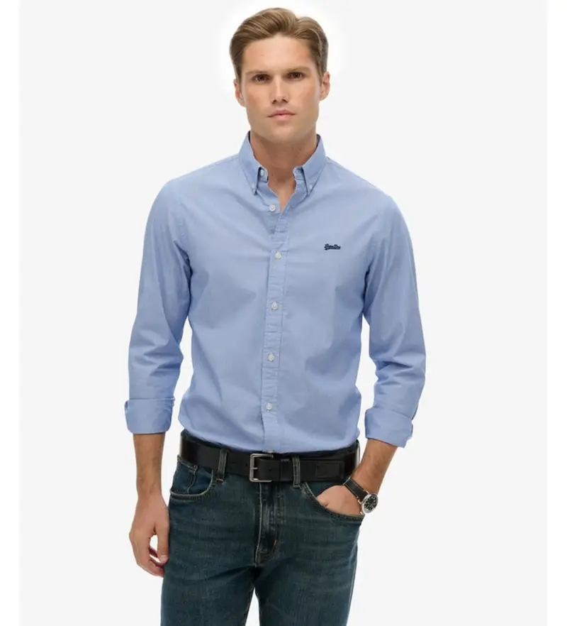 per uomo M4011064A Camicia leggera attillata Blue Essentials (M), Casual, Cotone, Manica lunga Blu