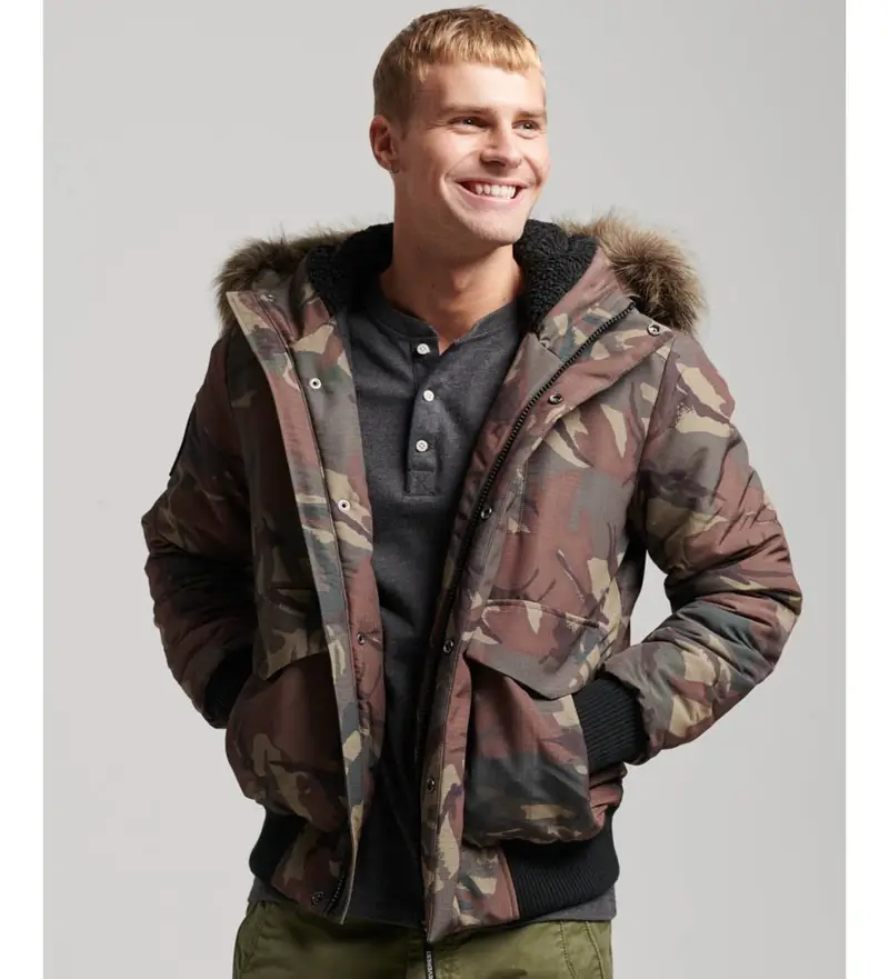 per uomo M5011742A Bomber imbottito con cappuccio mimetico Everest (S), Casual, Poliestere