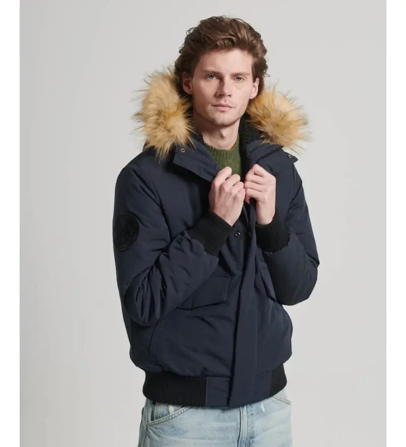 per uomo M5011742A Giubbotto bomber imbottito con cappuccio Everest blu scuro (S), Casual, Poliestere, Navy