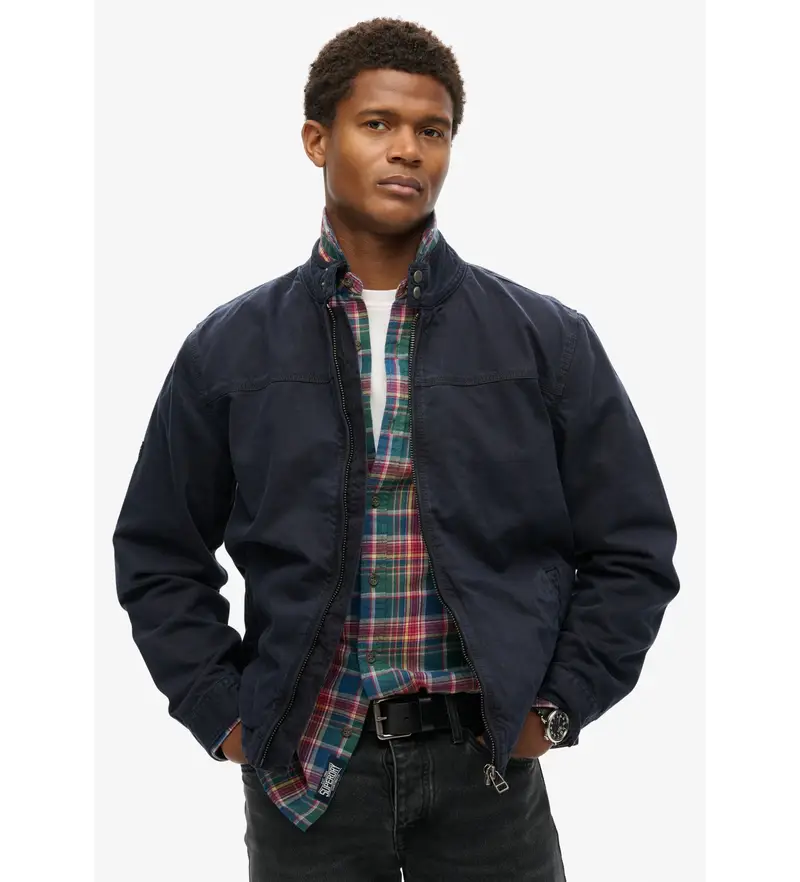 per uomo M5011945A Giacca Harrington classica blu scuro (L), Casual, Cotone biologico, Sostenibile, Navy