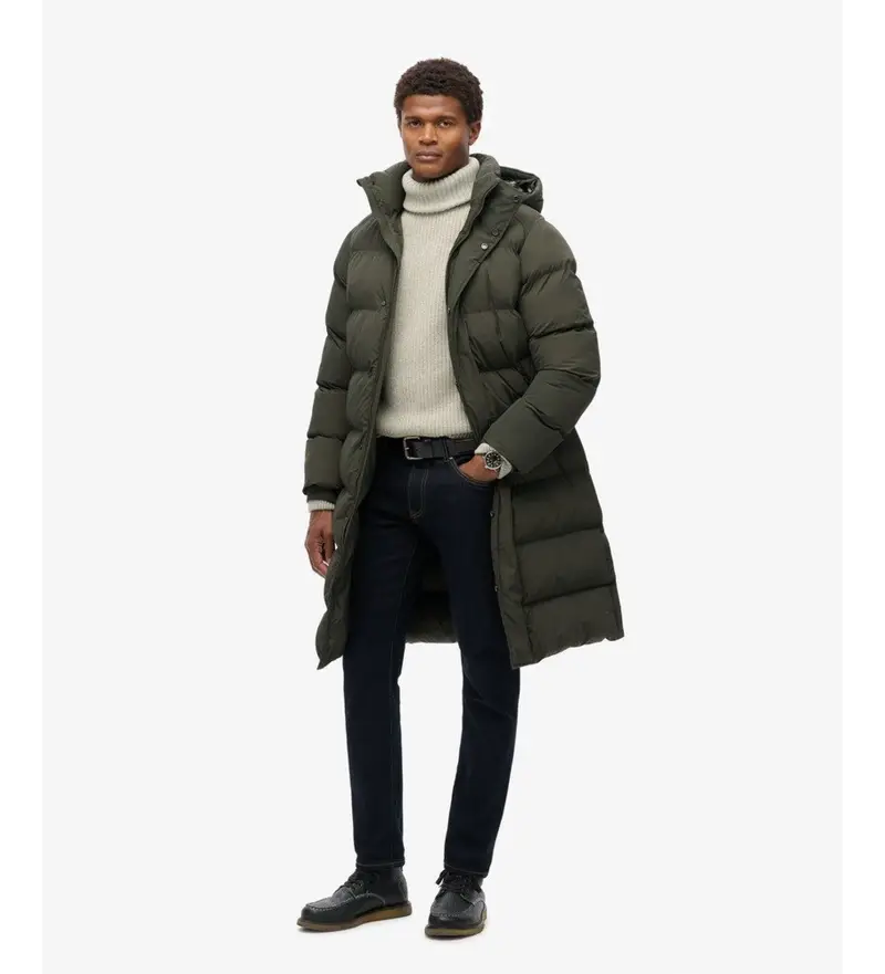 per uomo. M5011977A Piumino lungo imbottito con cappuccio verde (XXL), Casual, Sostenibile, Nylon riciclato