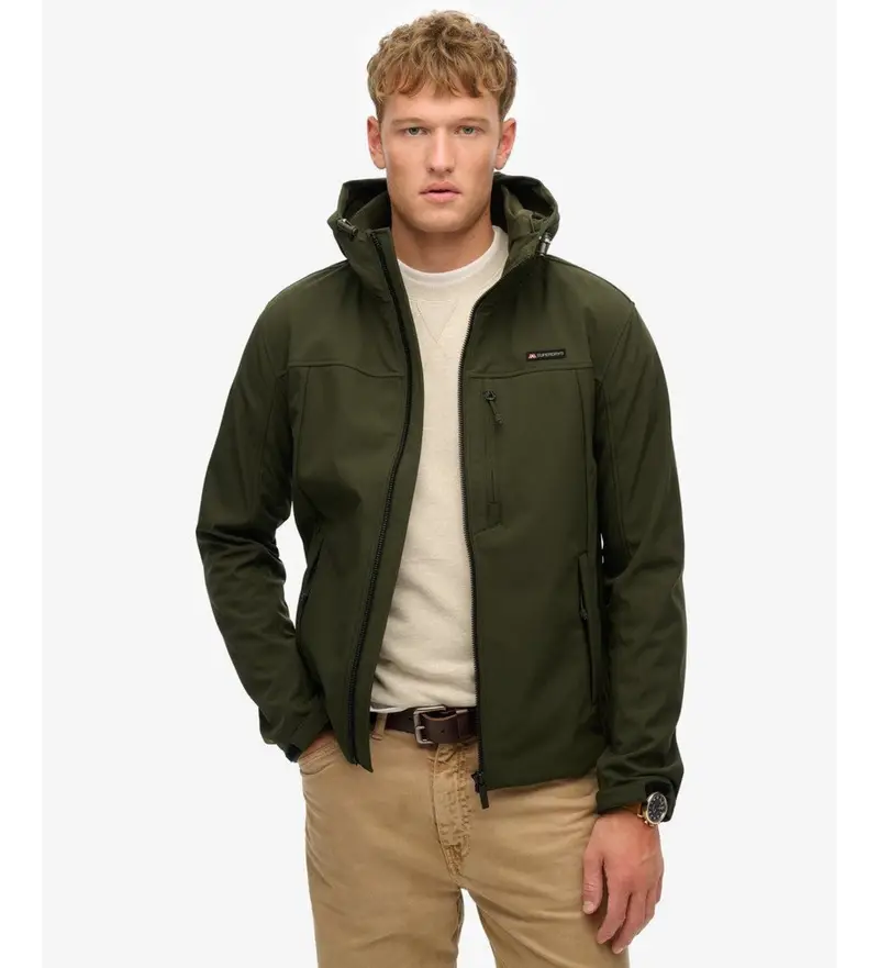 per uomo M5012103A Giacca softshell Trekker verde con cappuccio (M), Casual, Polister riciclato