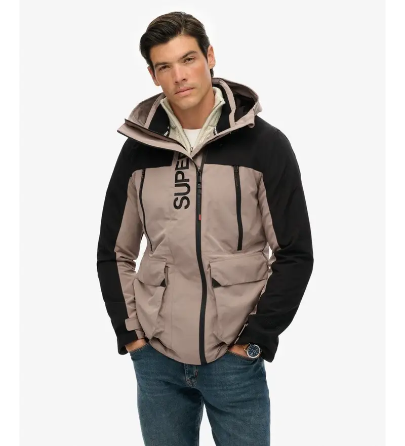 Superdry Giacca beige a blocchi per uomo in poliestere