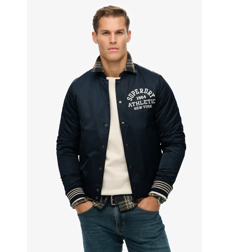 per uomo M5012243A Giubbotto bomber sportivo da college blu navy (M), Casual, Poliestere