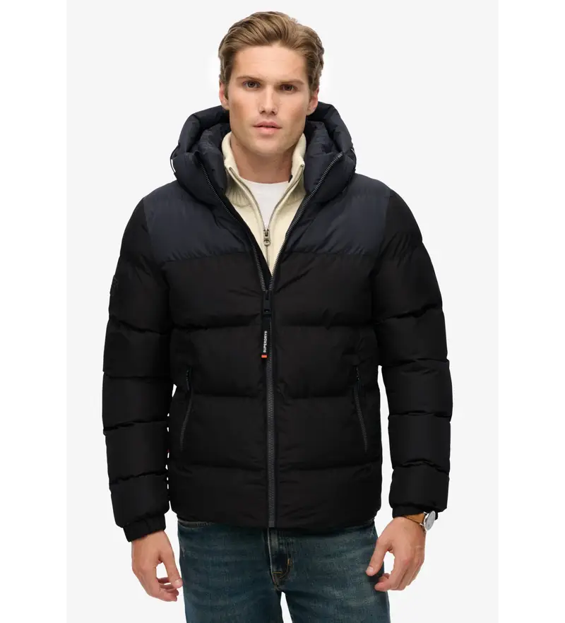 per uomo. M5012281A Piumino color block nero (S), Casual, Poliestere