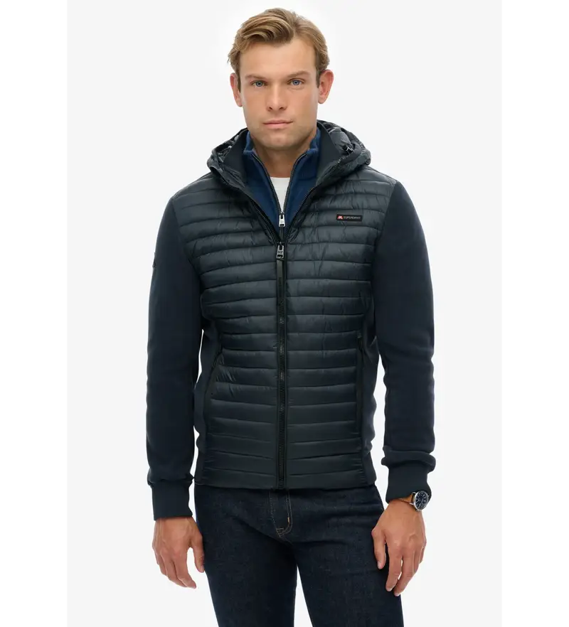 per uomo M5012294A Cappotto ibrido in pile Hood Storm (L), Casual, Polister riciclato, Sostenibile, Navy