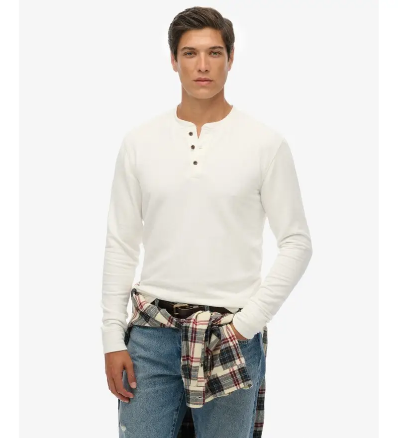 per uomo M6010903A Maglietta beige del nonno del negozio Merchant (XL), Bianco, Casual, Cotone, Manica lunga