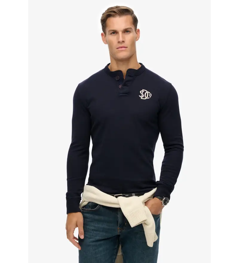 per uomo M6010904A Maglietta blu navy da nonno sportivo vintage (S), Casual, Cotone, Manica lunga