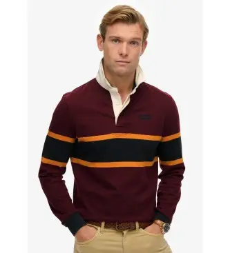 per uomo M6010909A Polo Vintage Athletic Stripe Rugby bordeaux (M), Casual, Granata, Cotone, Manica lunga