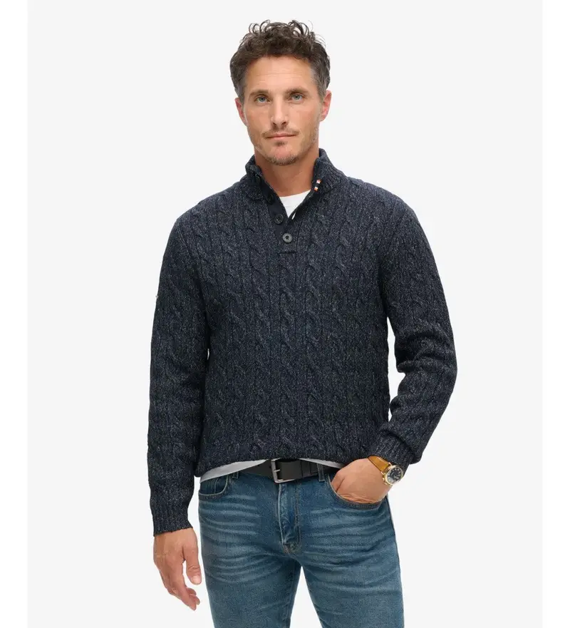 per uomo M6110623A Maglione lavorato a maglia a trecce blu navy (L), Casual, Poliestere