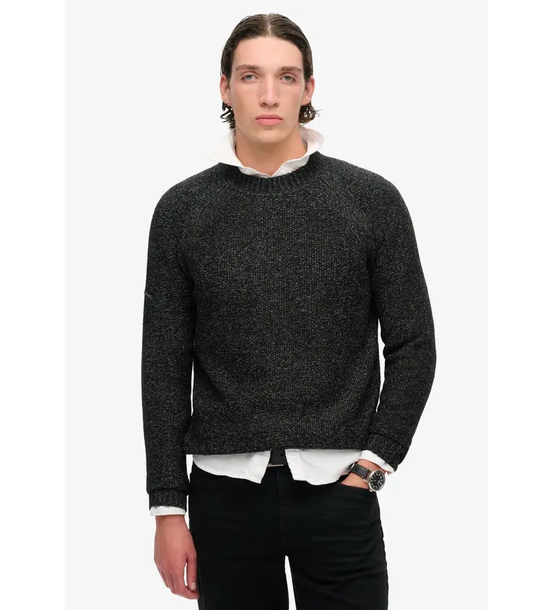 per uomo M6110634A Maglione raglan spesso nero (L), Casual, Poliestere