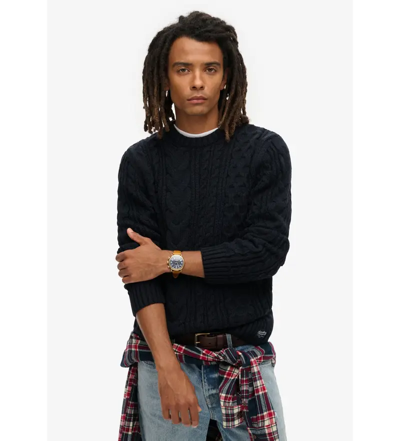 per uomo M6110638A Maglione lavorato a trecce Jacob blu scuro (XXL), Casual, Acrilico, Sostenibile, Navy