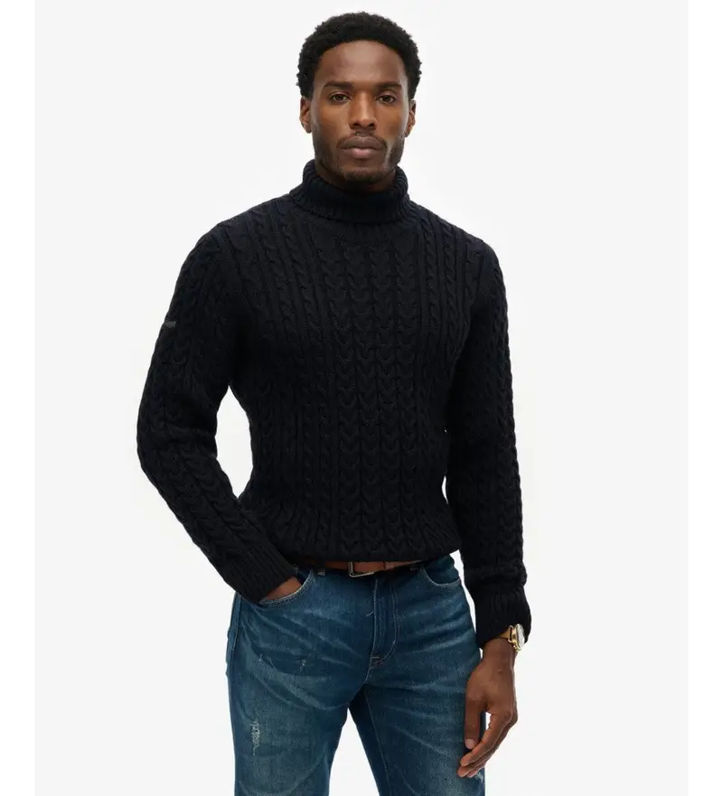 per uomo M6110673A Maglione Jacob Cable Roll blu navy (XXL), Casual, Lana, Manica lunga