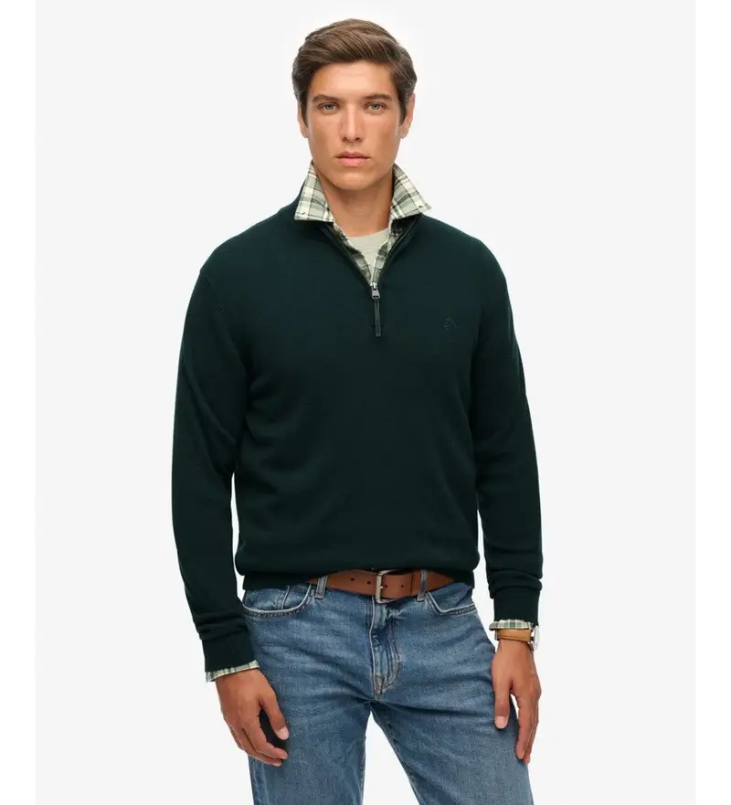 per uomo. M6110690A Maglione verde Essentials con mezza zip (L), Casual, Cotone