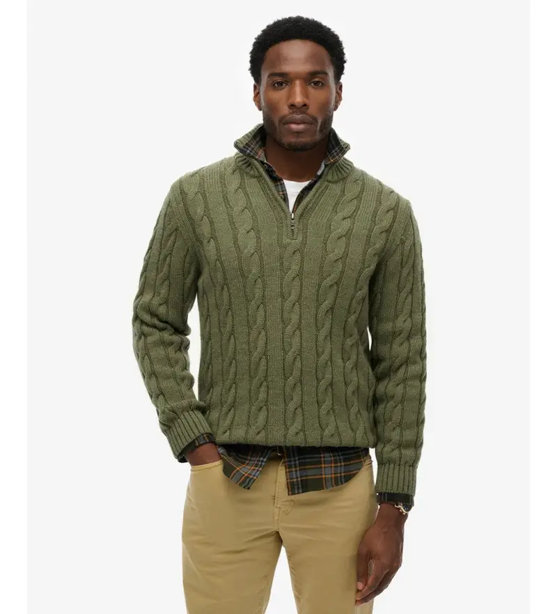 per uomo M6110698A Maglione verde Jacob Cable (S), Casual, Acrilico, Manica lunga