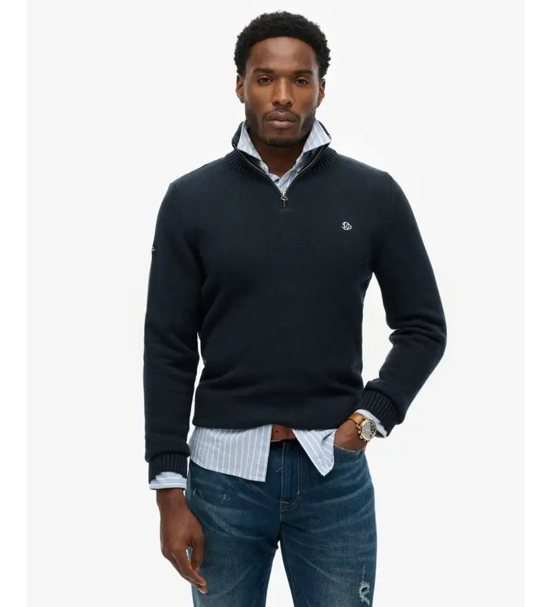 per uomo M6110706A Maglia blu navy con mezza zip (XXL), Casual, Cotone