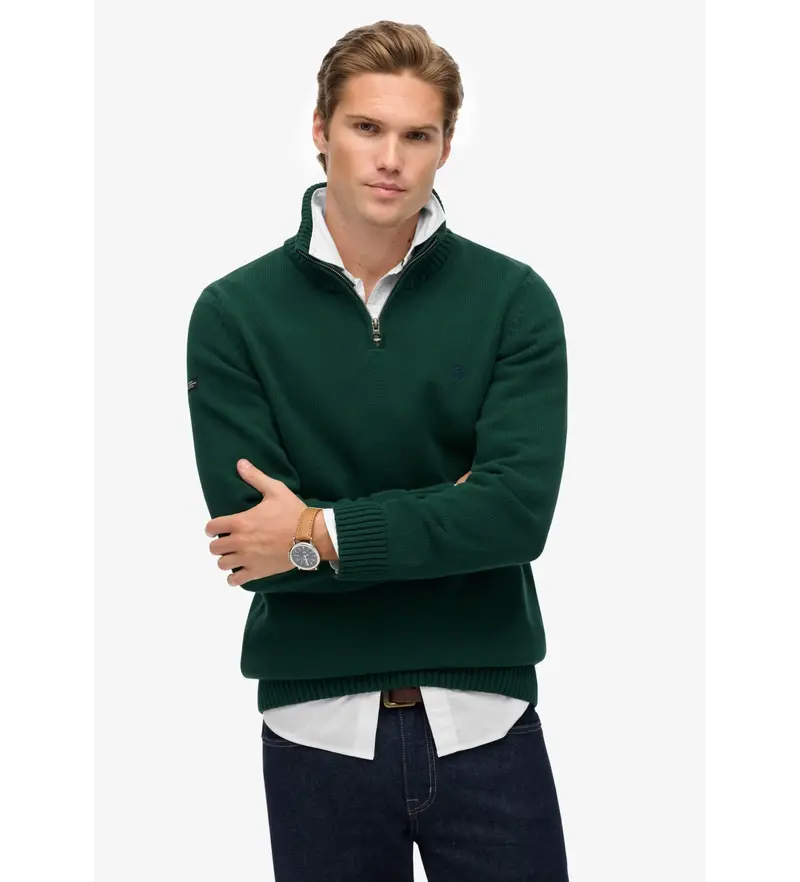 per uomo. M6110706A Maglia verde con mezza zip (M), Casual, Cotone, Manica lunga