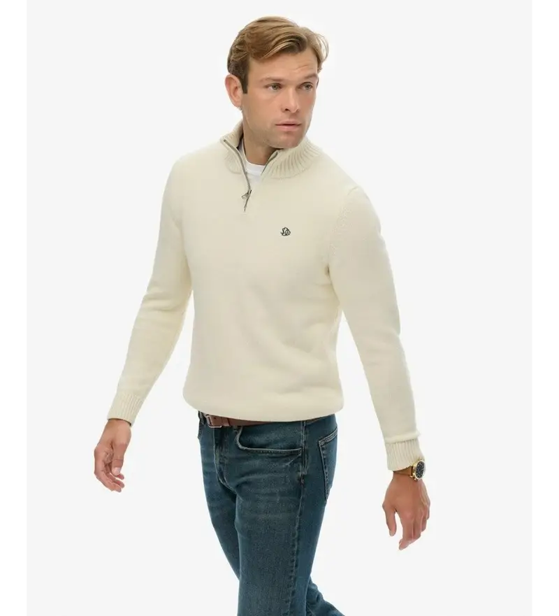 per uomo M6110706A Maglione beige con collo alla Mao e cerniera (XXL), Casual, Cotone