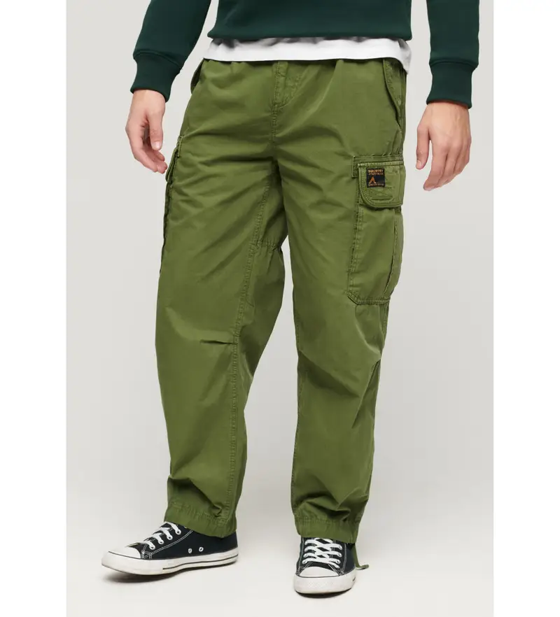 per uomo. M7011133A Pantaloni larghi da paracadute verdi (30/32), Casual, Verde, Cotone