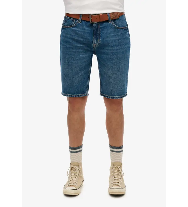 per uomo M7110394A Pantaloncini a gamba dritta con logo vintage blu (30), Casual, Cotone, Denim