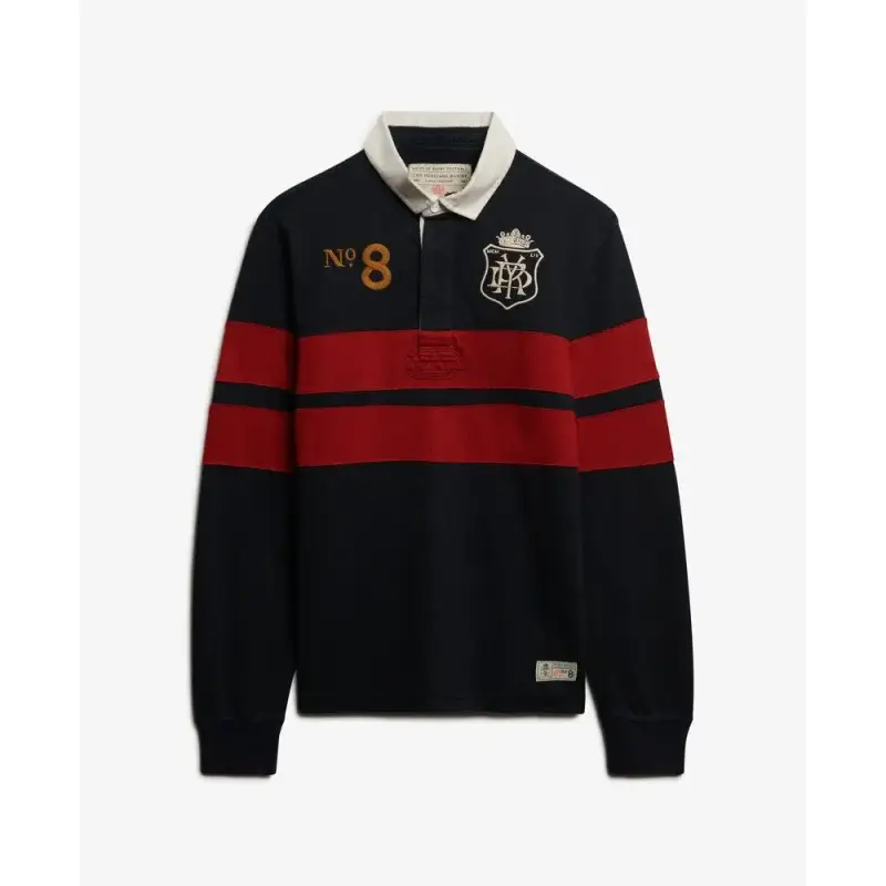 Polo a maniche lunghe doppio emblema a righe Superdry Rugby