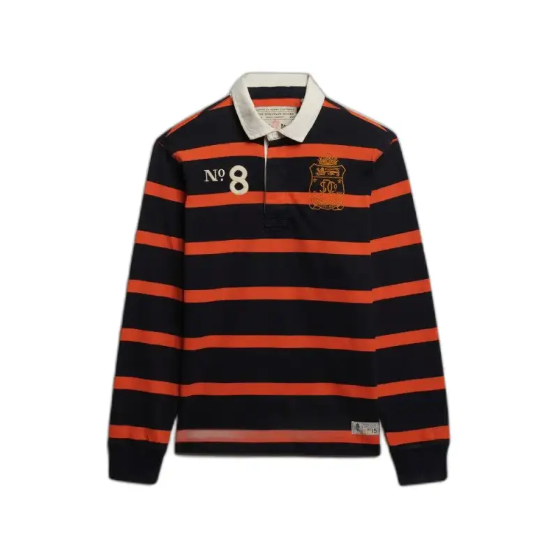 Polo a maniche lunghe doppio emblema a righe Superdry Rugby