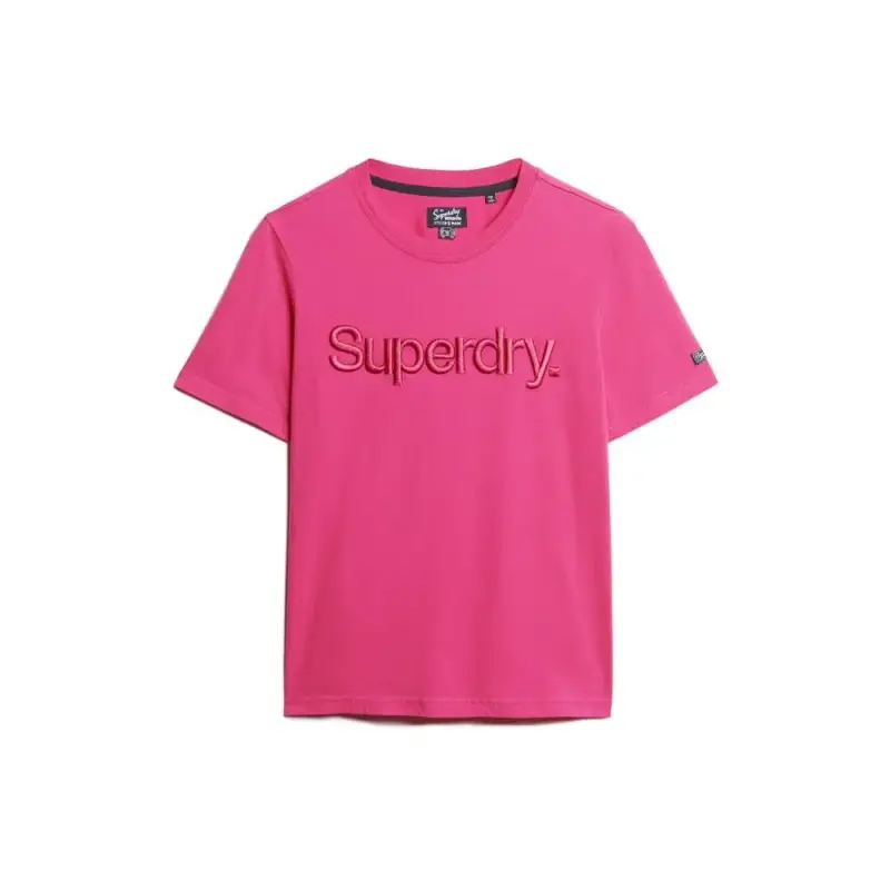 T-shirt con logo ricamato tono su tono donna Superdry