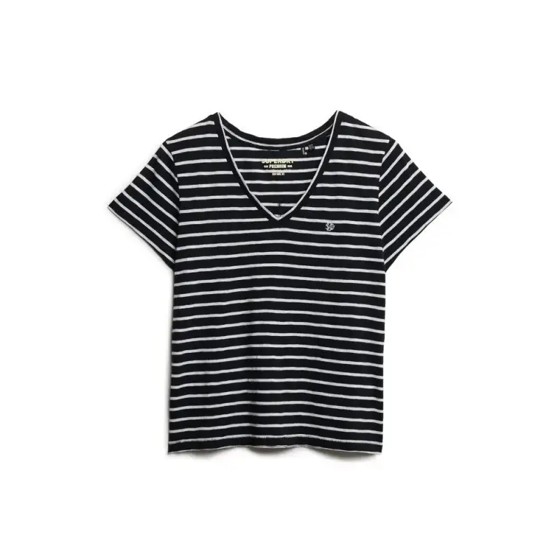 T-shirt da donna con scollo a V Superdry Slub Emb de Studios