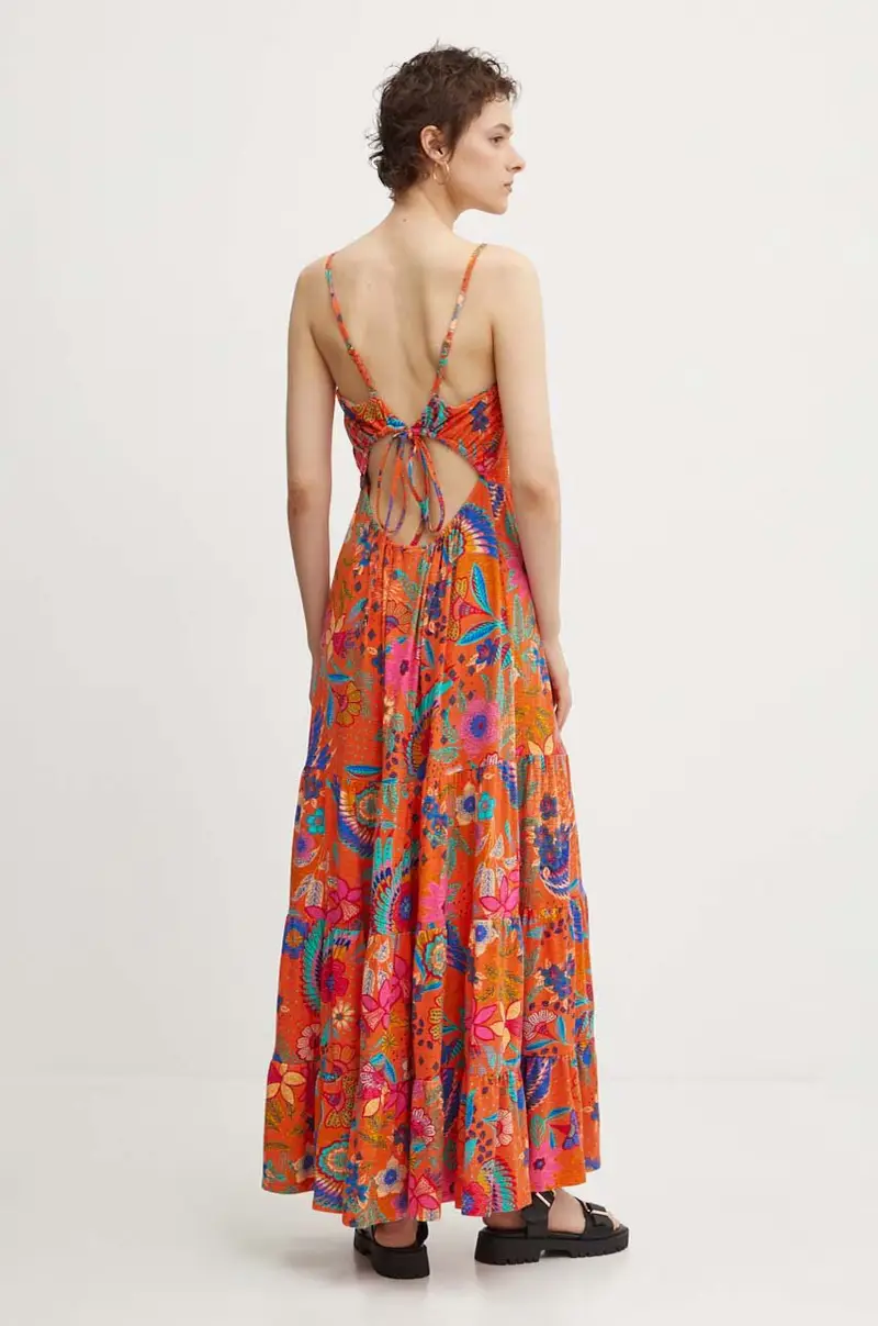 vestito in cotone colore arancione W8011675A-2KA miniatura 2