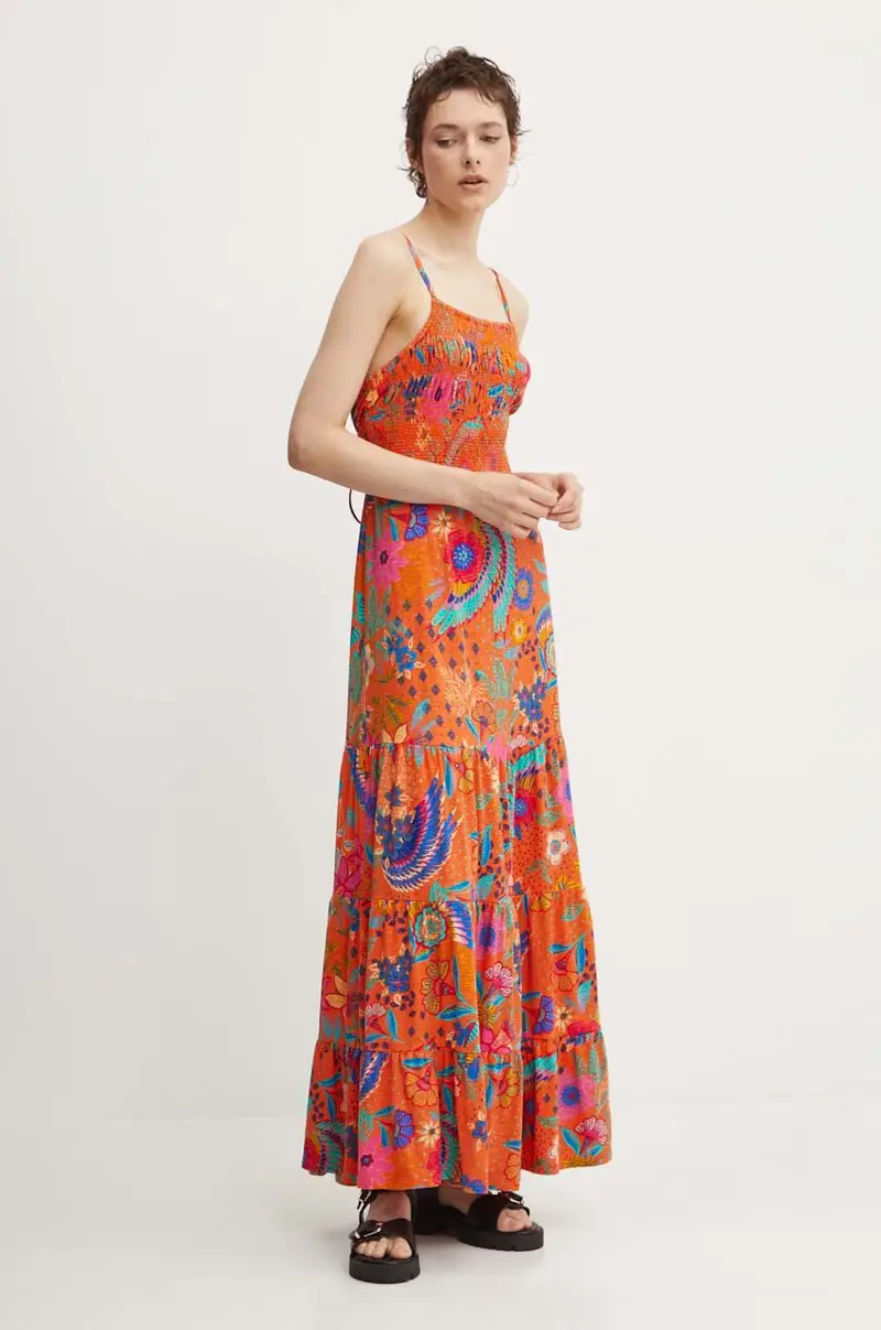 vestito in cotone colore arancione W8011675A-2KA miniatura 3