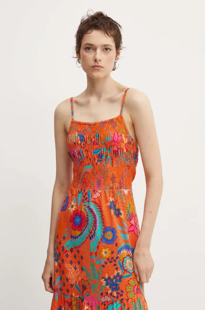 vestito in cotone colore arancione W8011675A-2KA miniatura 4