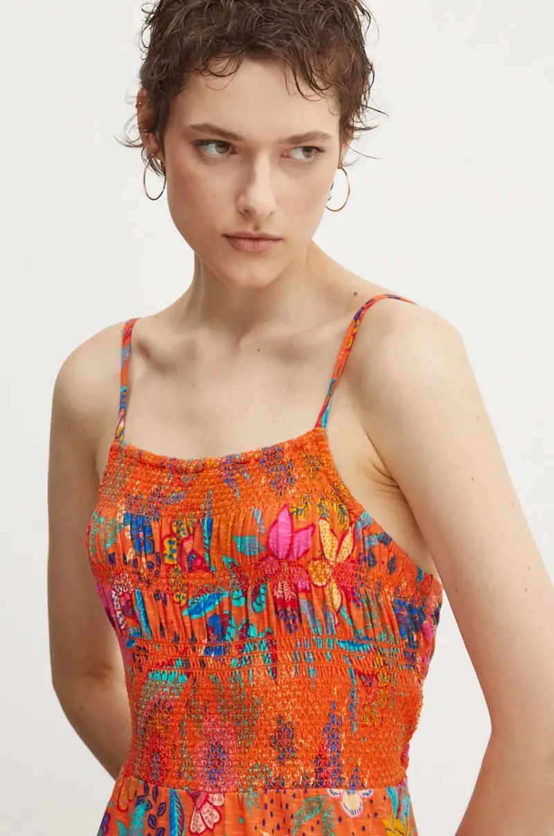 vestito in cotone colore arancione W8011675A-2KA miniatura 5