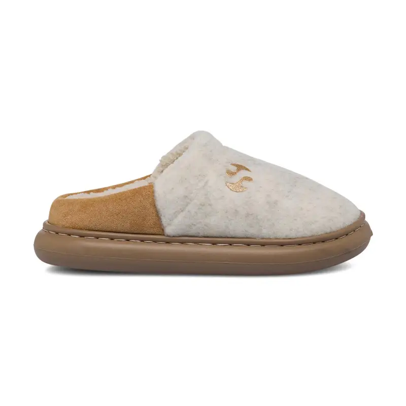 Ciabatte beige e bianche da casa con suola platform e logo