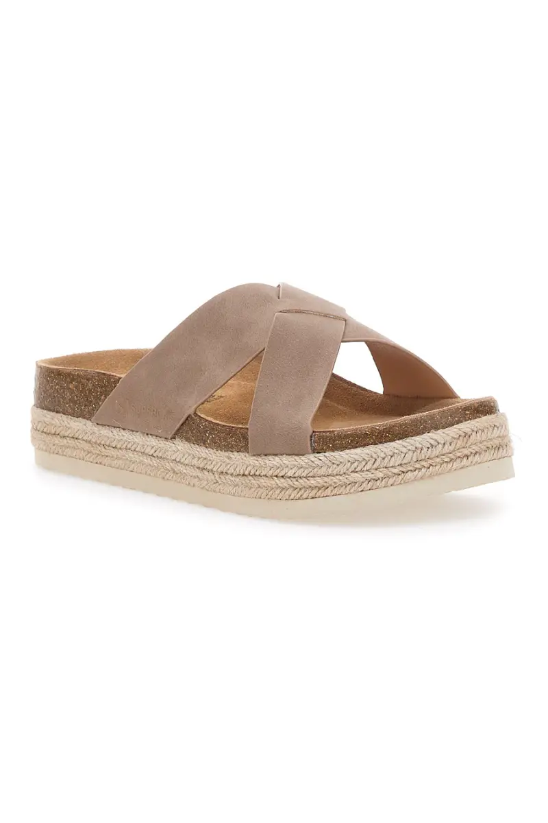 Ciabatte Beige Fasce Incrociate Sottopiede in Pelle Superga S11Y281 [BEIGE] miniatura 2