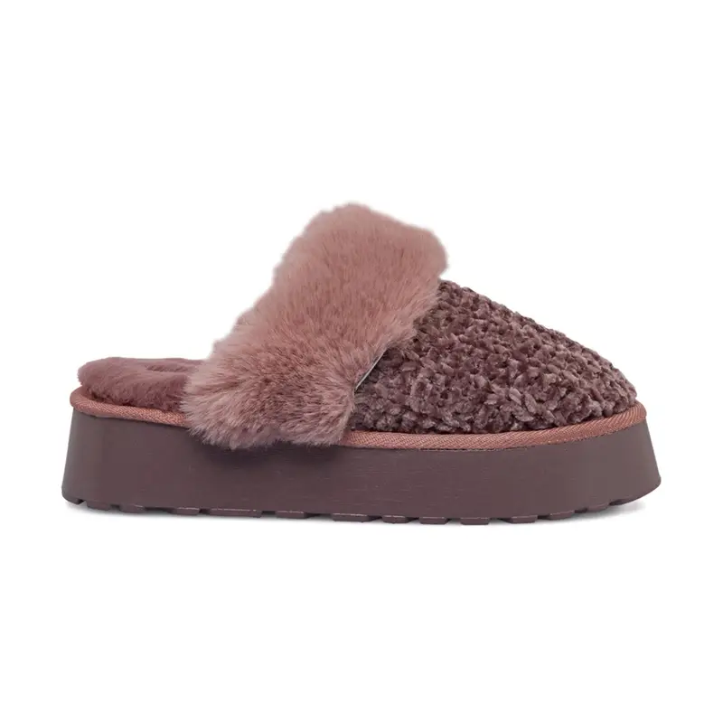 Ciabatte rosa donna da casa con suola platform e interno in peluche