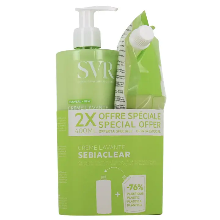 SEBIACLEAR Crema Lavante - Idratante & Lenitiva - Flacone-Pompa + ECO-ricarica 2x400ml