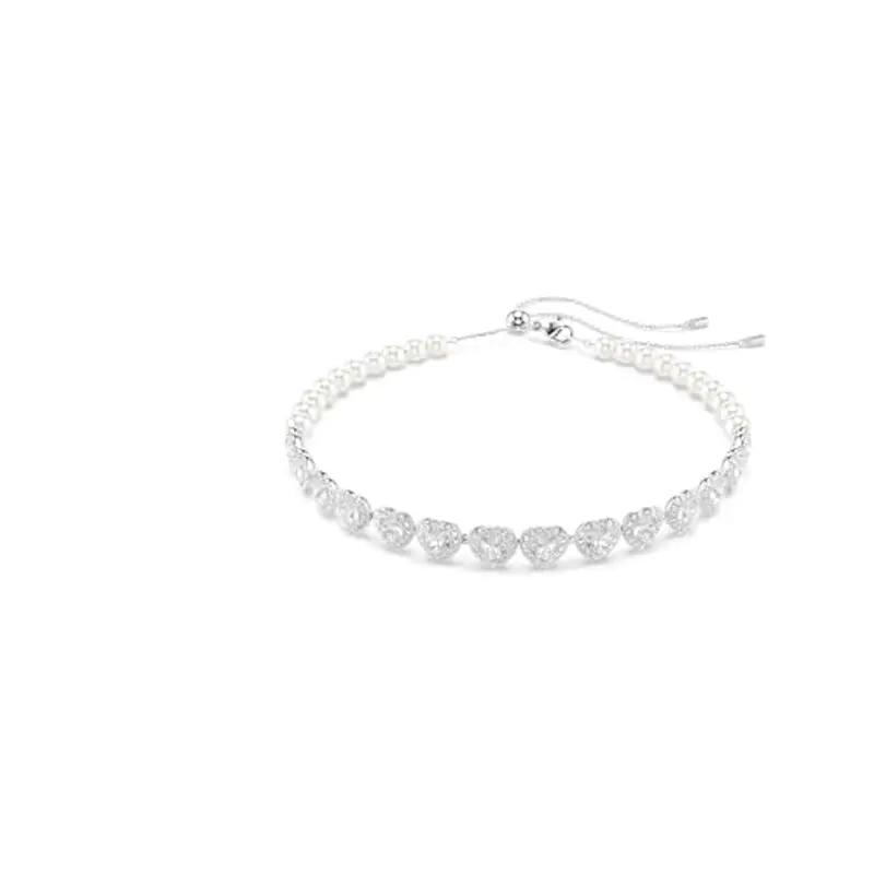 Swarovski Bracciale Tennis Ariana Grande x, Taglio misto, Cuore, Bianco, Placcato rodio
