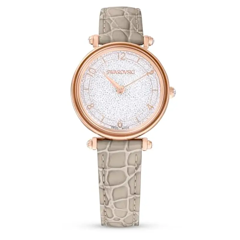 Swarovski Crystalline Wonder Orologio, con Cristalli Swarovski, Cinturino in Pelle, Finitura in Color Oro Rosa,