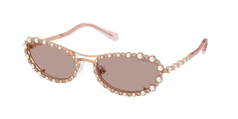 Donna Swarovski SK7044 40147N Occhiali da sole Metallo Oro Marrone Rotonda Normale