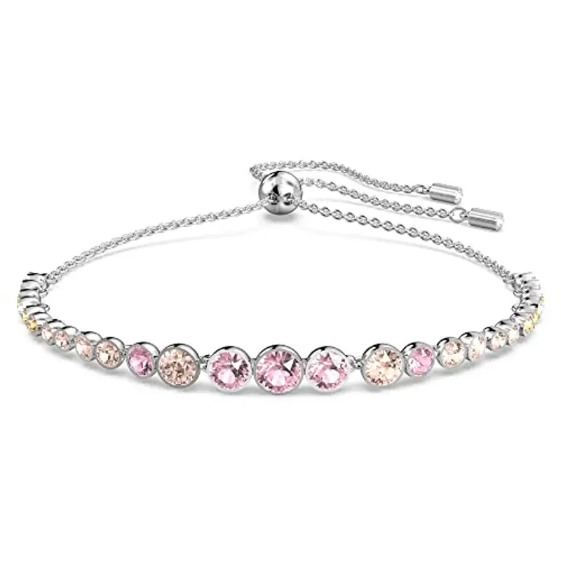 Swarovski Emily Bracciale, Placcato in Tonalità Rodio con una Fila di Cristalli Swarovski Rotondi in Diverse Dimensioni e Sfumature, Taglia M, Rosa