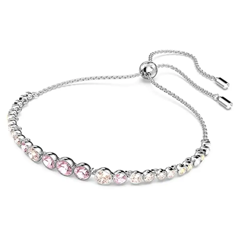 Swarovski Emily Bracciale, Placcato in Tonalità Rodio con una Fila di Cristalli Swarovski Rotondi in Diverse Dimensioni e Sfumature, Taglia M, Rosa miniatura 3