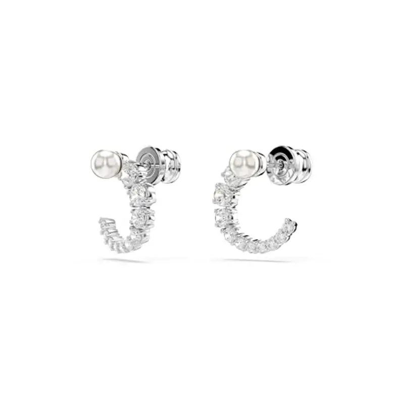Swarovski Orecchini a cerchio Matrix, Crystal Pearl, Taglio Round, Bianchi, Placcato rodio miniatura 3