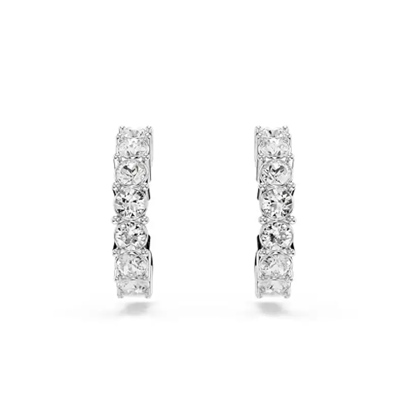 Swarovski Orecchini a cerchio Mini Hoop, Taglio Round, Bianchi, Placcato rodio miniatura 2